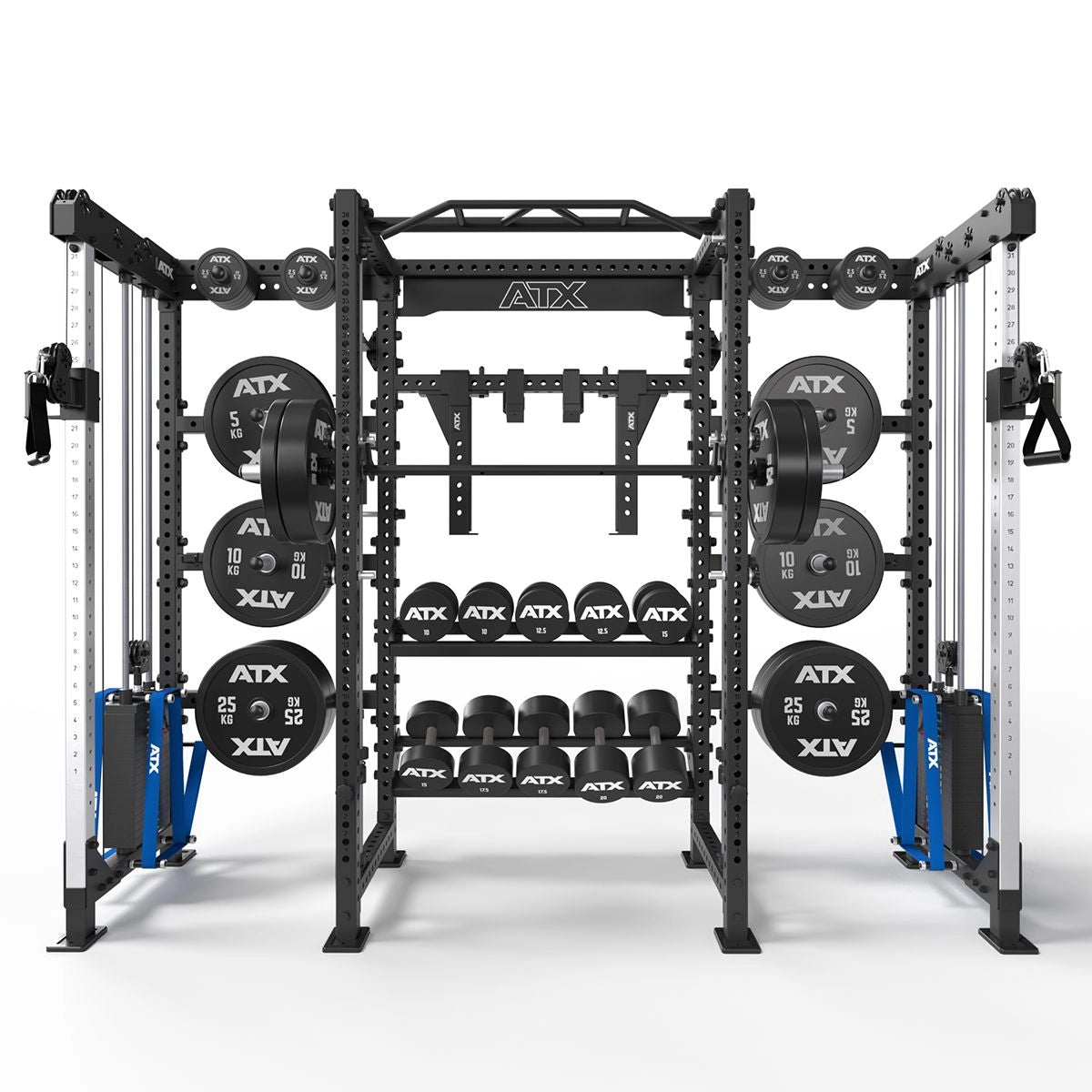 ATX® Cable Cross Rack mit 2 x 90 kg Steckgewichten und vielen Extras - Power Rack mit Kabelzug