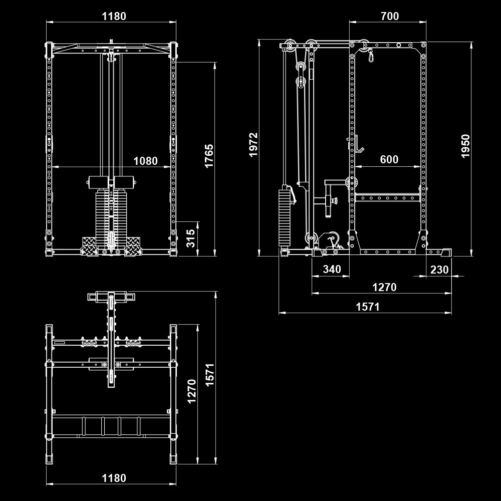 ATX® Power Rack 510 Komplettstation mit Latzugstation 100 kg Steckgewichte - Höhe 198 cm - Power Rack mit Kabelzug