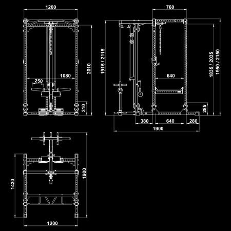 ATX® Power Rack 640 mit Plate Load Latzug - Höhe 195 cm - Power Rack mit Kabelzug