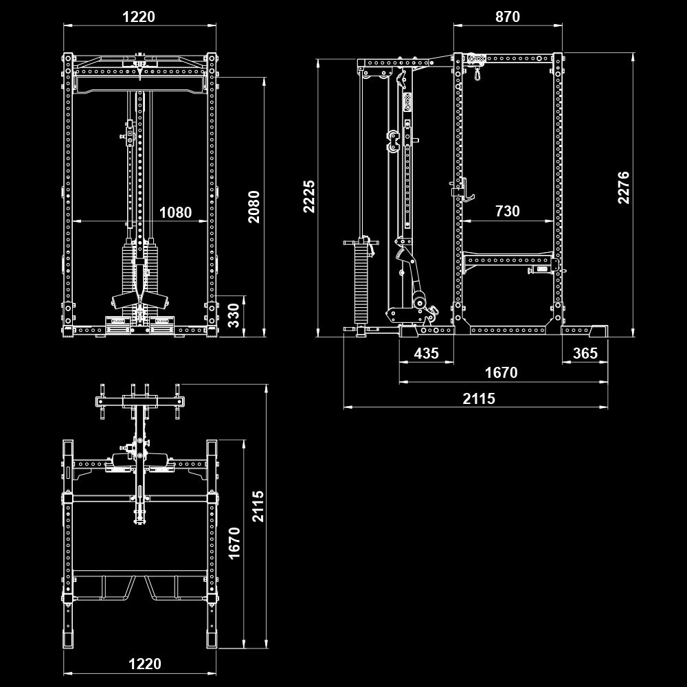 ATX® Power Rack PRX - 780 mit Latzug - 125 kg Steckgewichte - Power Rack mit Kabelzug